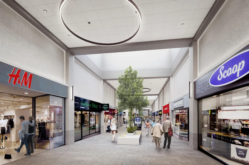 image showing internal cgi of fairhill shopping centre 